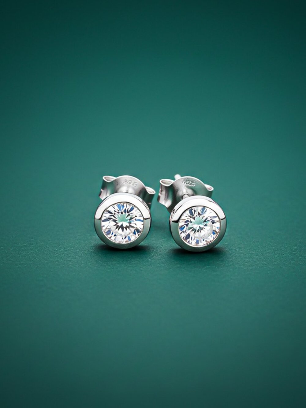 Silver Round Bezel Stud Earrings Gold Vermeil (2.5 Micron)